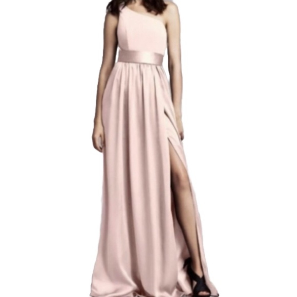 Vera Wang White Blush Pink One Shoulder Gown Prom Bridesmaids  Dress Size 8